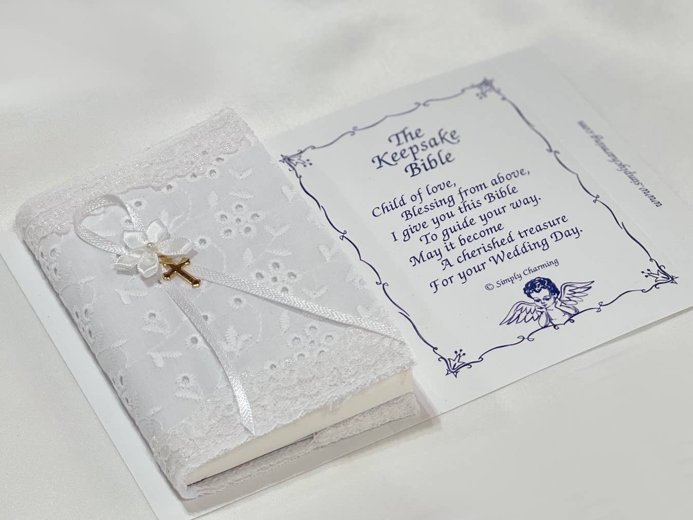 White Eyelet Baby Bible W/ Cross