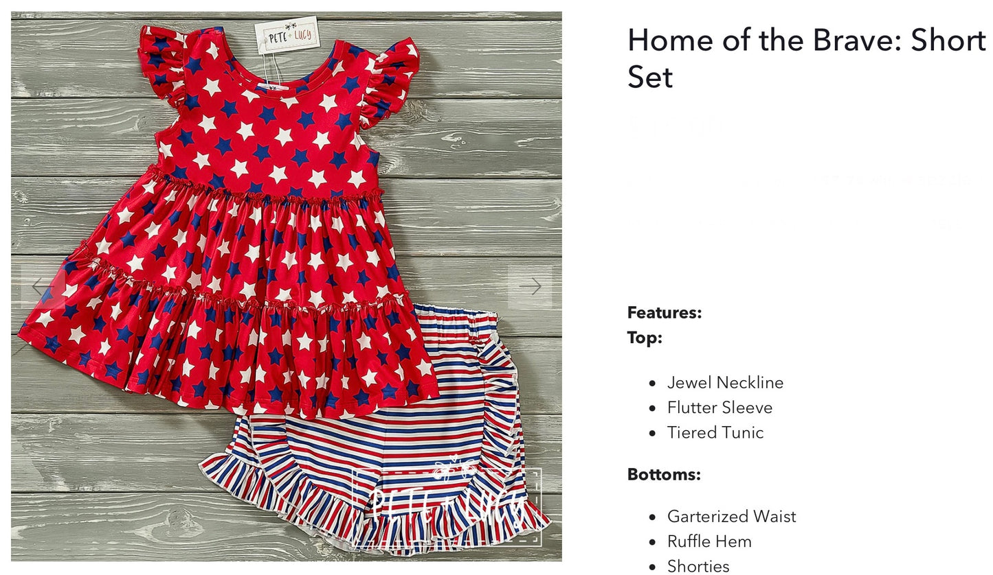 Home of the brave girls short set