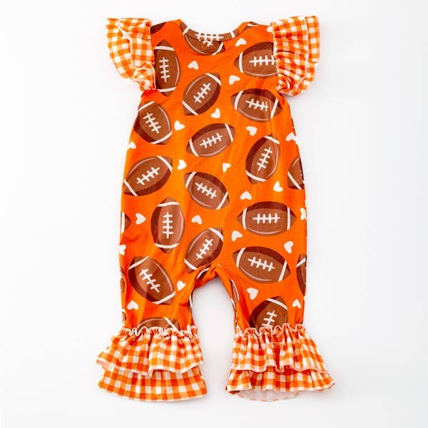 Gingham Football Baby Romper - Orange