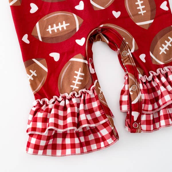 Gingham Football Baby Romper - Burgundy