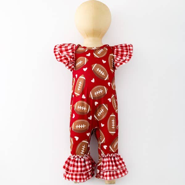 Gingham Football Baby Romper - Burgundy