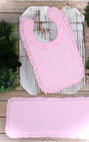 Ruffled bib & burp cloth set with free monogram