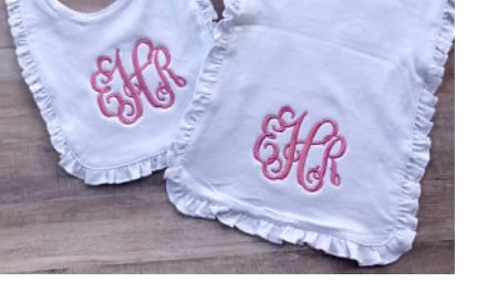 Ruffled bib & burp cloth set with free monogram