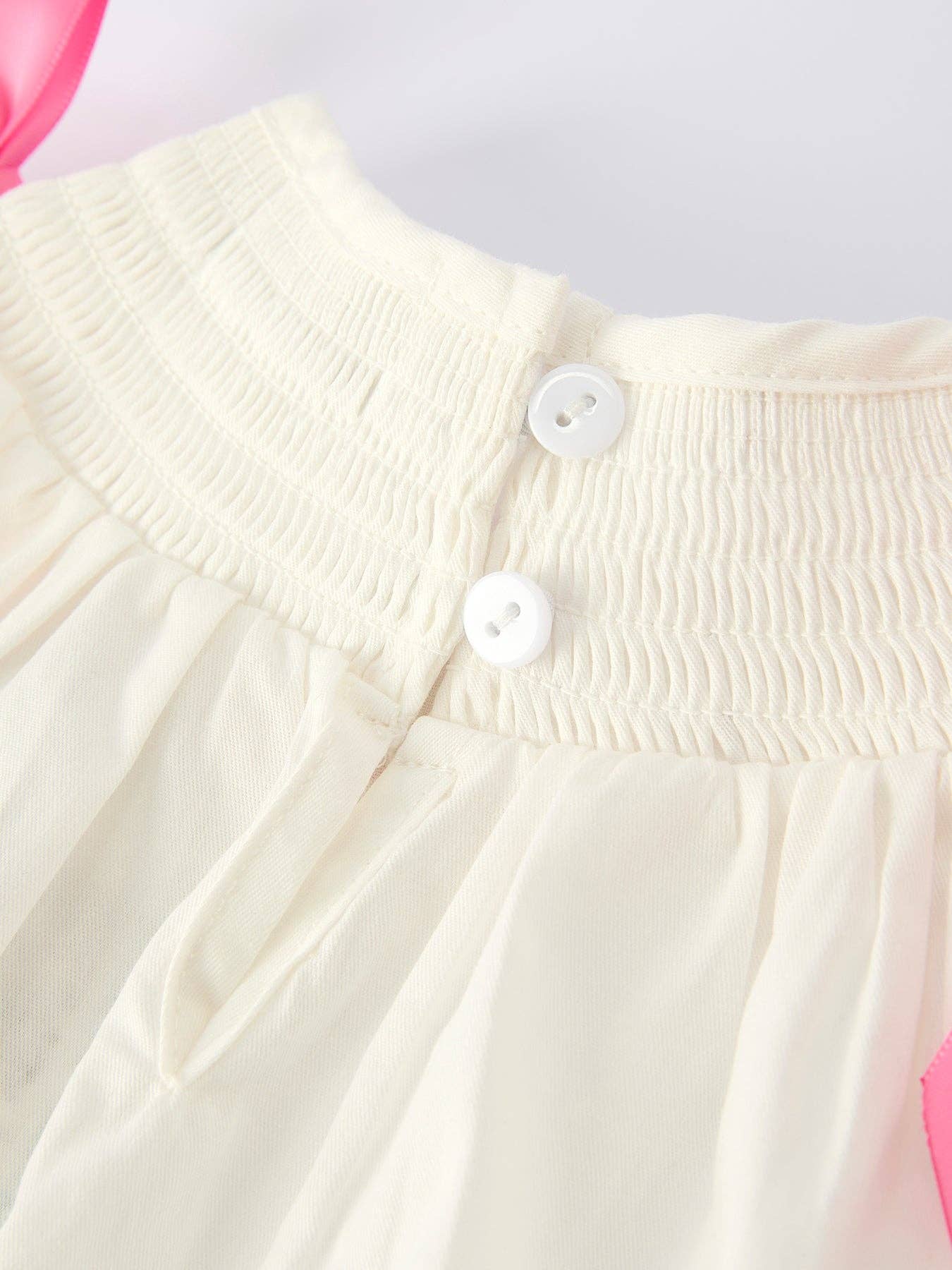 Fall White Baby Girls Romper with Pink Bow Embroidery