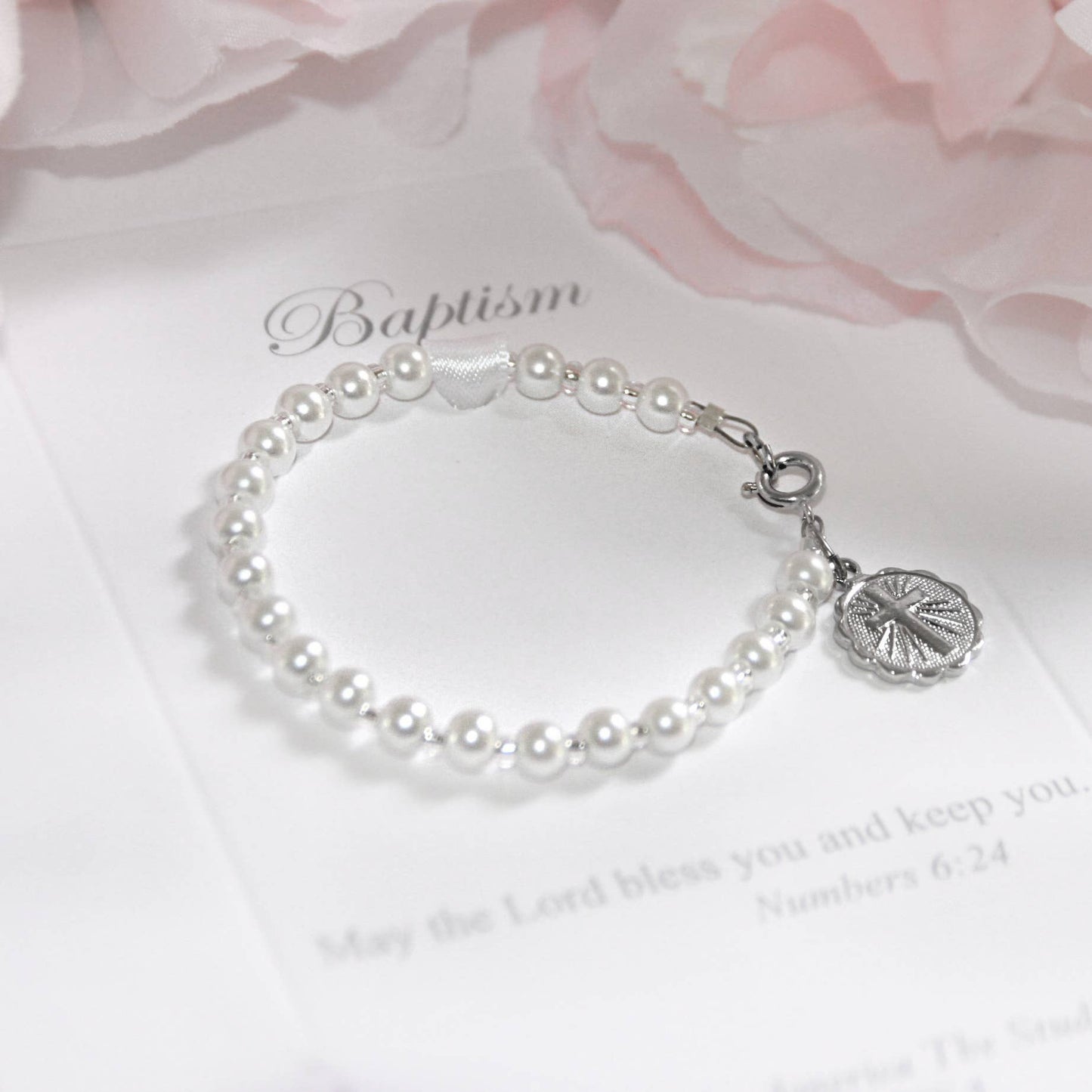 First Communion Pretty Rhodium Cross Charm 6" Size CJ-144-FC