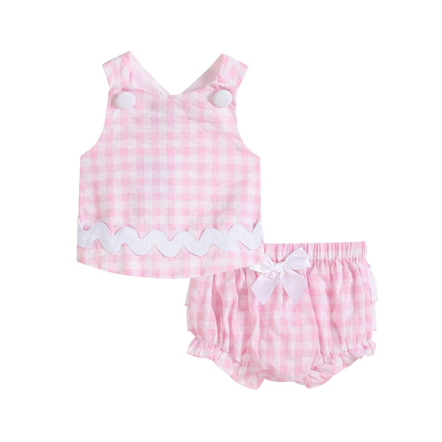 Pink Gingham Top and Ruffle Bloomers Set