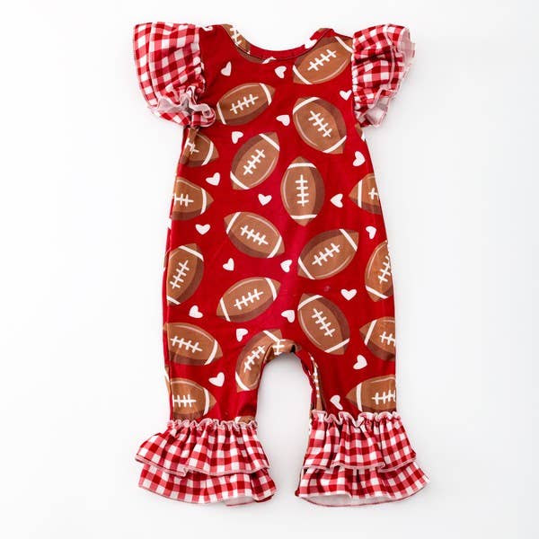Gingham Football Baby Romper - Burgundy
