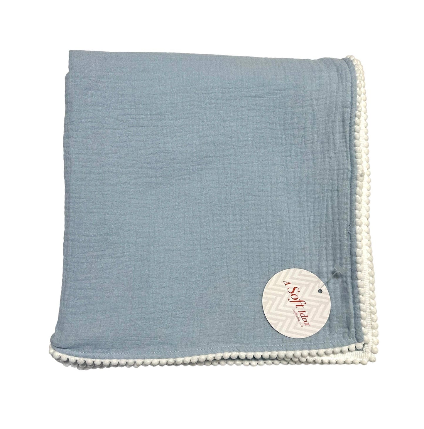 Muslin Cotton Swaddle Blanket with pompom trim