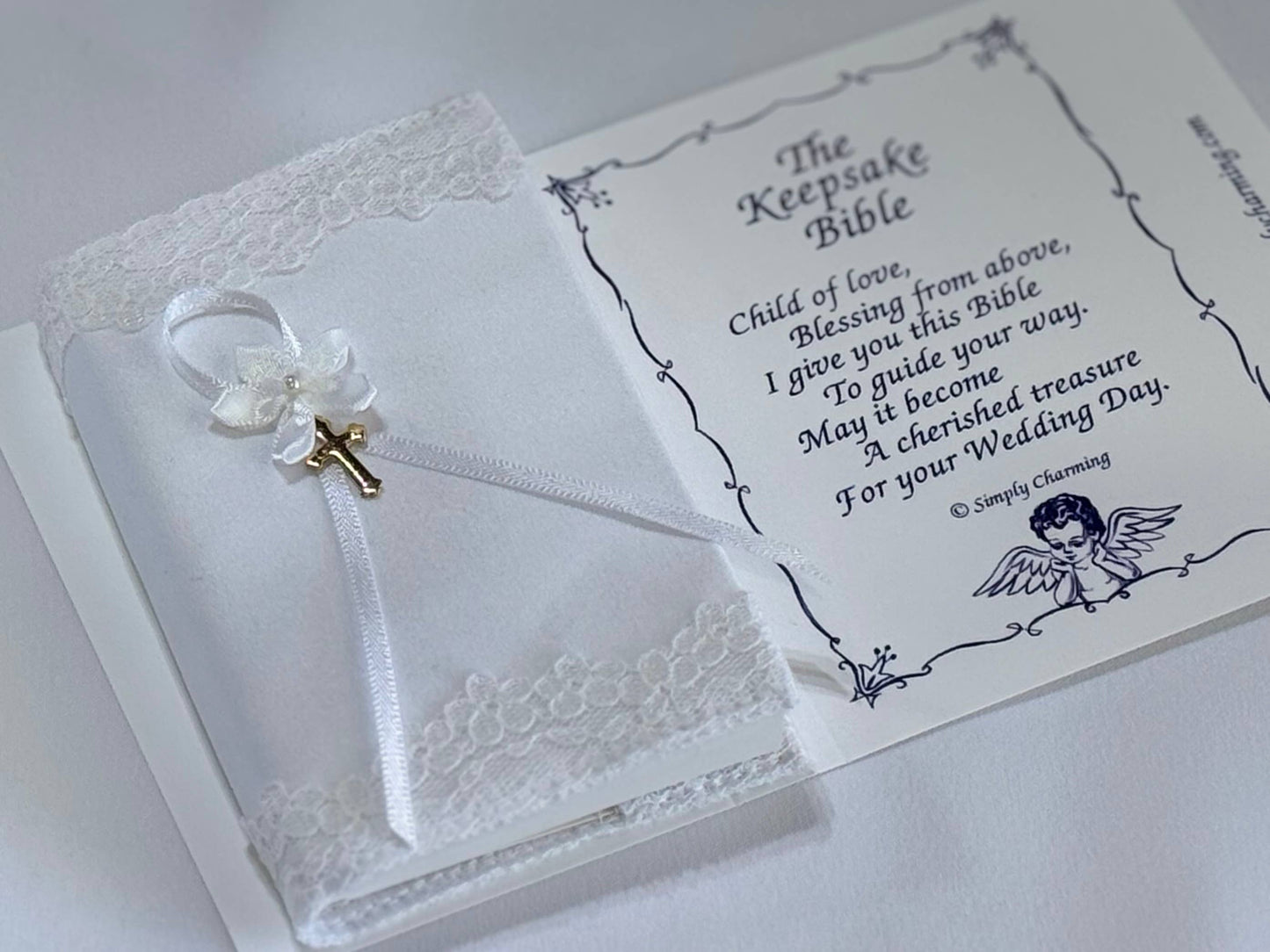 White Satin Baby Bible W/ Cross