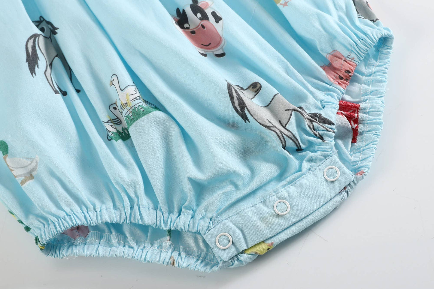 Barnyard Print Farm Animal Smocked Ruffle Baby Romper