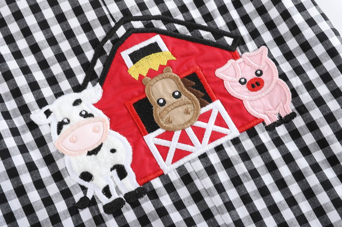 Black Gingham Barn Scene Overalls