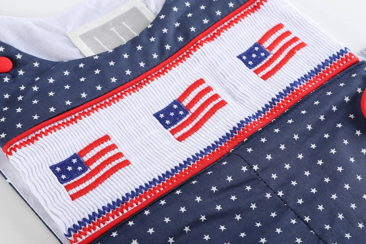 Navy Blue Star Print 4th of July Flag Smocked Baby Jon Jons