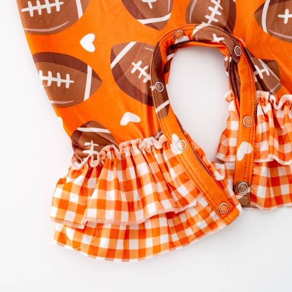 Gingham Football Baby Romper - Orange