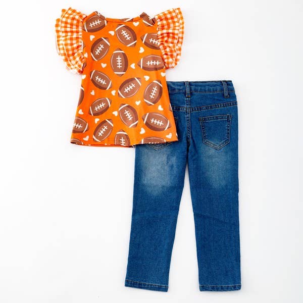 Gingham Football Girls Set - Orange