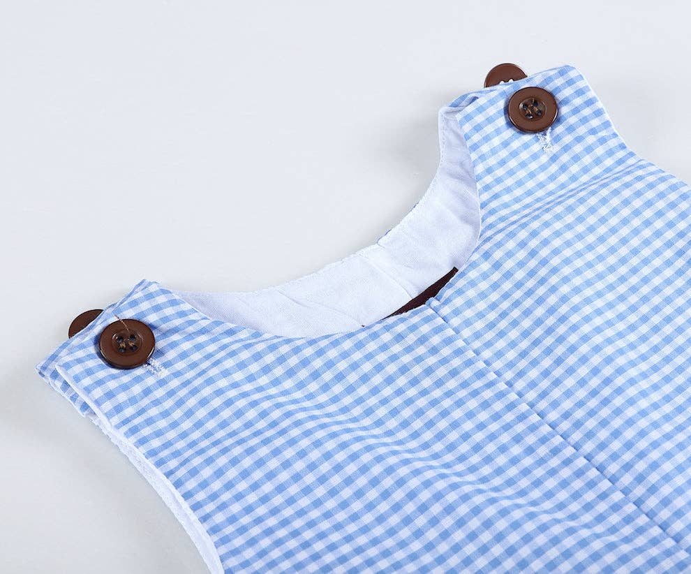 Blue Gingham Puppy Shortalls