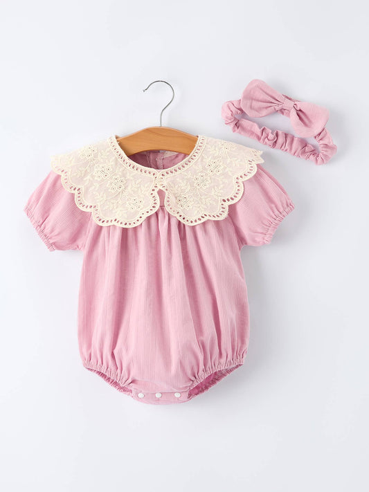Pink Lace Collar Baby Girl Romper