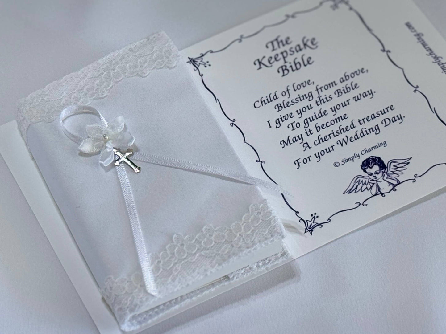 White Satin Baby Bible W/ Cross