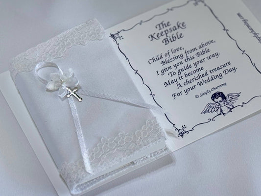 White Satin Baby Bible W/ Cross