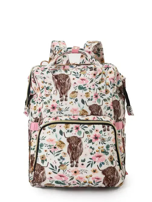 Pink Highland Cow Diaper Bag