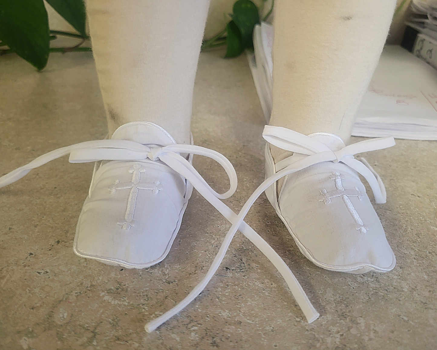 Embroidered Cross Christening Booties