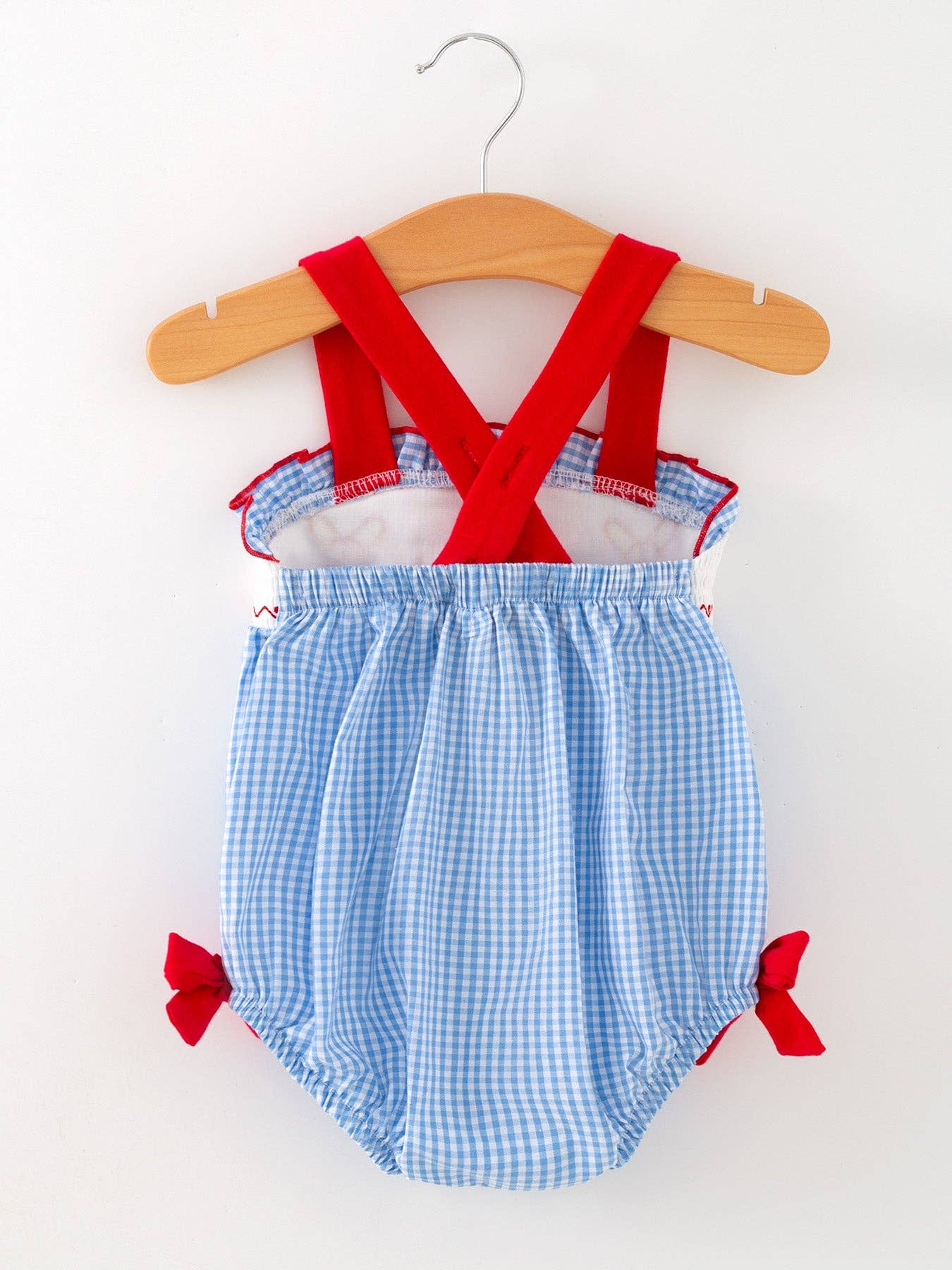 Baby Girls Baseball Smocked Romper – Blue Plaid Summer Outfit