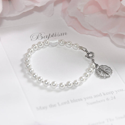 First Communion Pretty Rhodium Cross Charm 6" Size CJ-144-FC