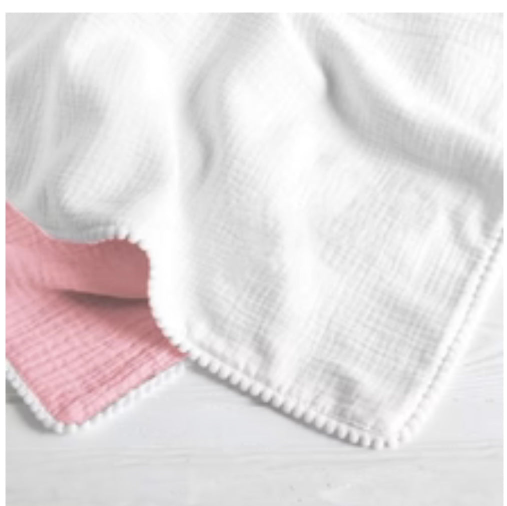 Muslin burp cloth - pompom trim with monogram