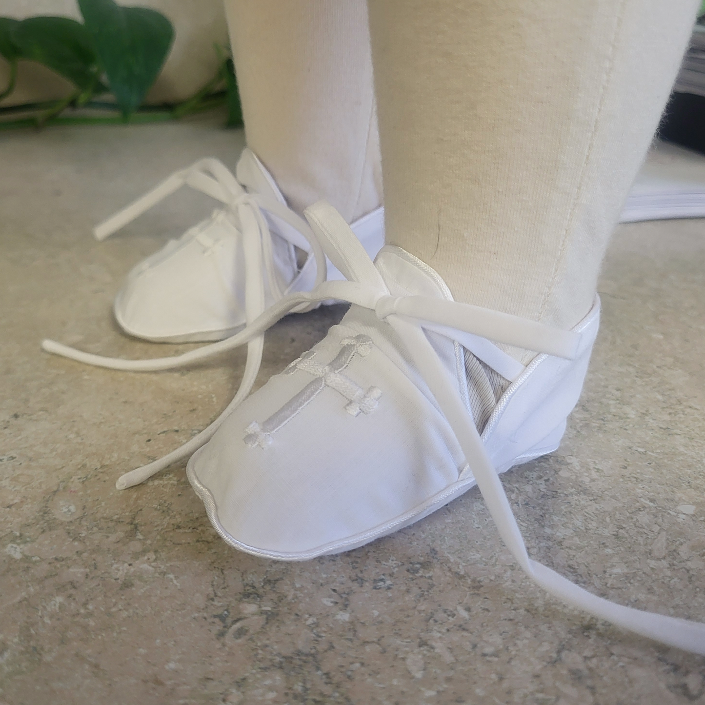 Embroidered Cross Christening Booties