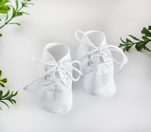 White Boys Baptism Shoe With Cross
