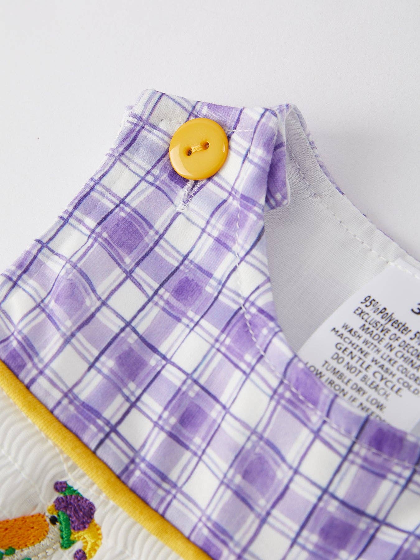 MardiGras Purple Plaid Animal Smock Embroidery Boys' Romper