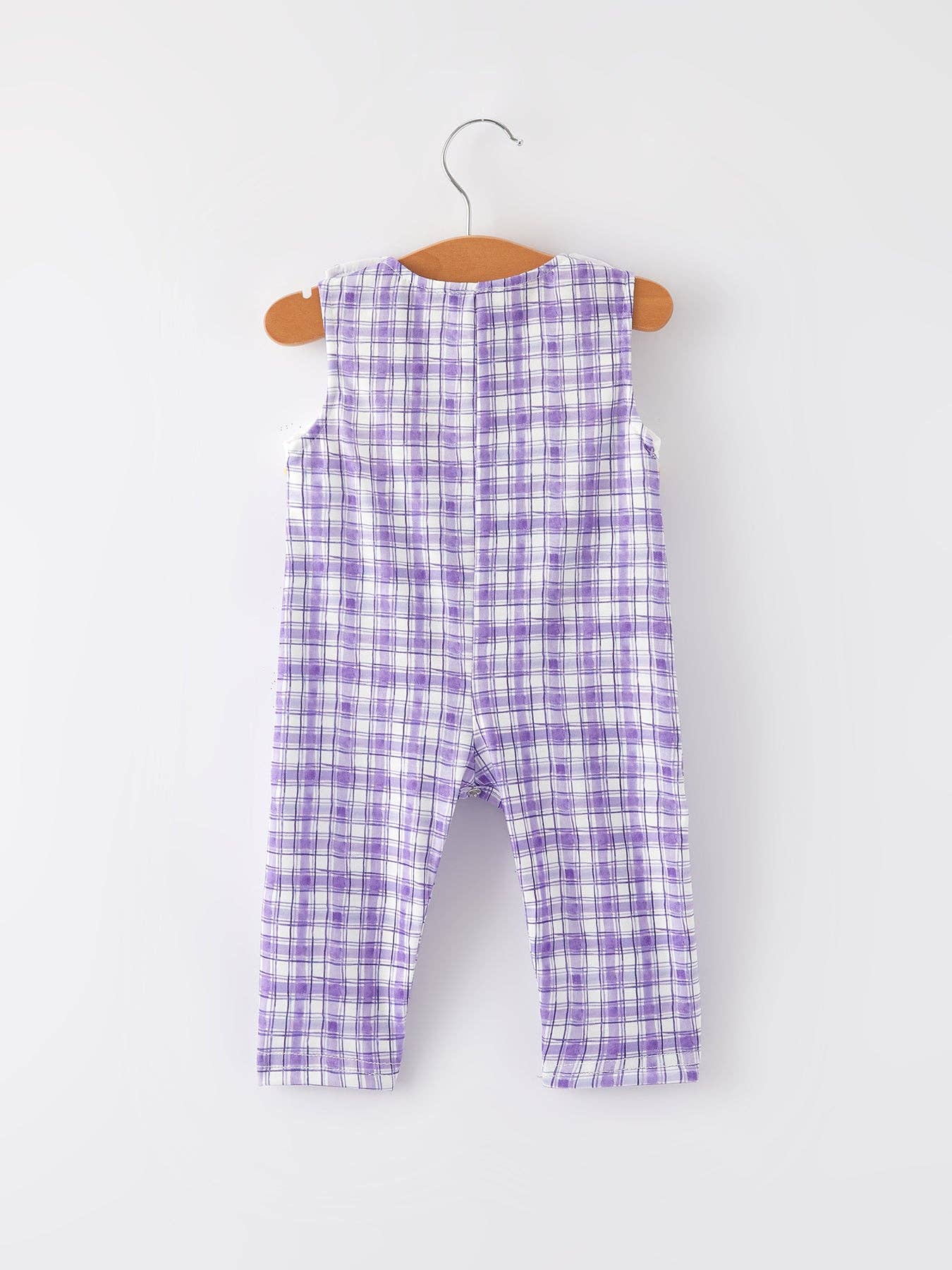 MardiGras Purple Plaid Animal Smock Embroidery Boys' Romper