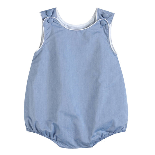 Classic Blue Denim Style Baby Bubble Romper includes free monogram