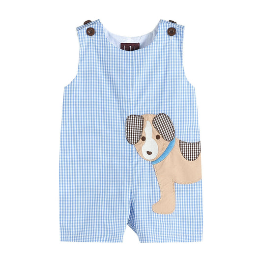 Blue Gingham Puppy Shortalls